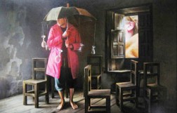 pintores-surrealistas-mexicanos (10) hombre con sillas